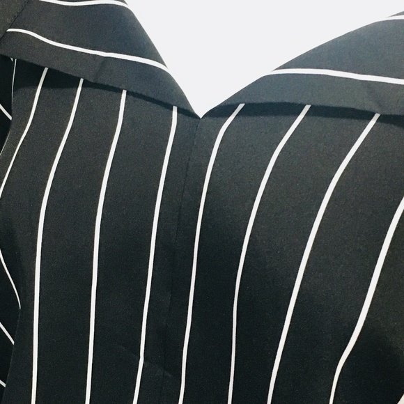 Black Oversized Striped Casual Office Blouse Shirt - Picture 8 of 8